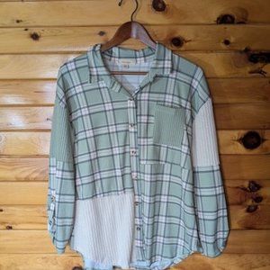 Plaid Green and White Button Down Shirt